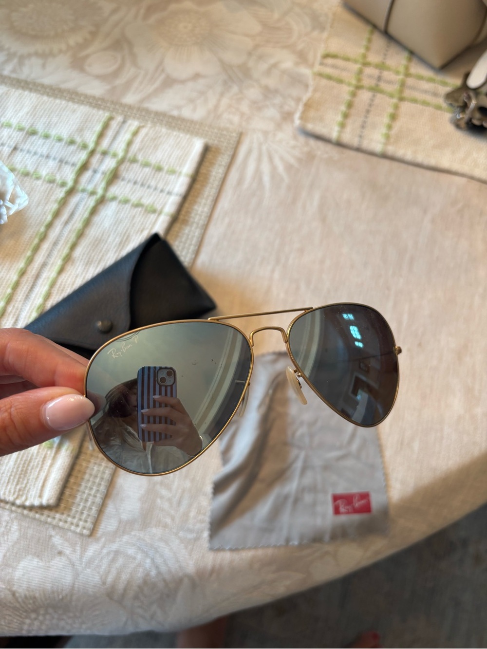 Ray-Ban women’s  Gold Aviator Sunglasses with blue polarized Mirrored Lenses